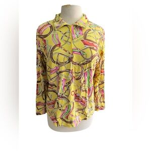 Icikuls L yellow equestrian print long sleeve top